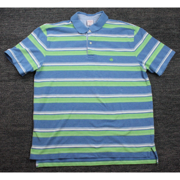 Brooks Brothers Mens XL 346 Golf Polo Shirt Green Blue Stripe - Picture 1 of 9